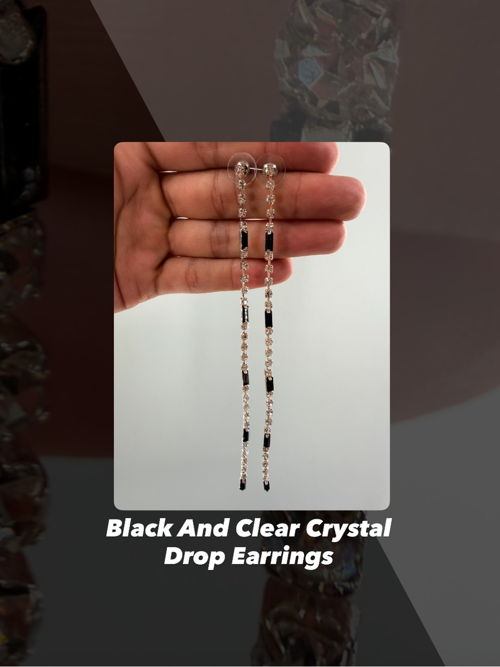 EUC Black And Clear Crystal Drop Earrings